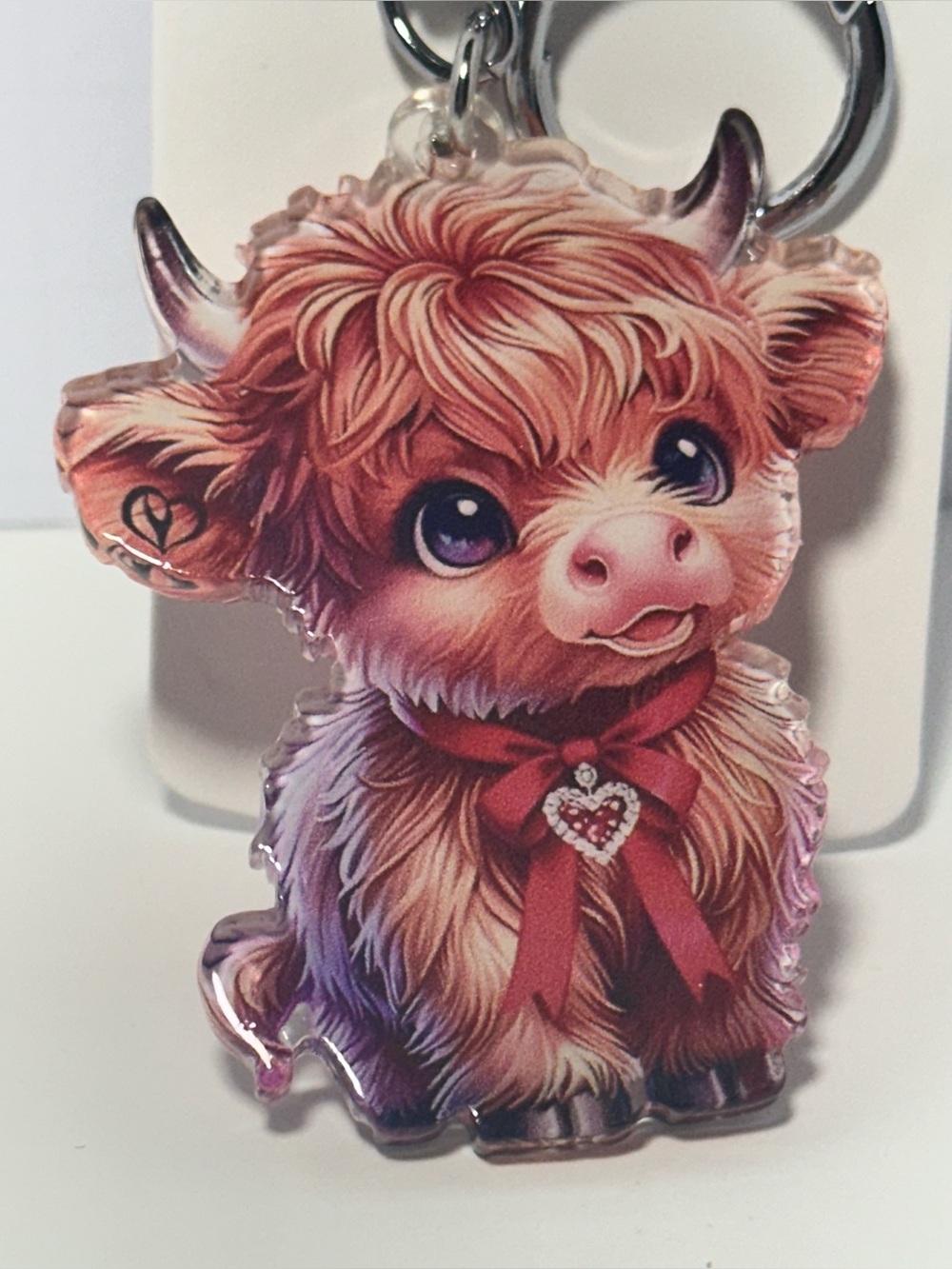 Cute Highland Calf Keychain - Pink & Purple